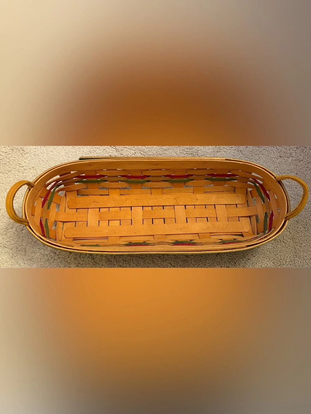 Longaberger Woven Basket with Green and Red Accents
